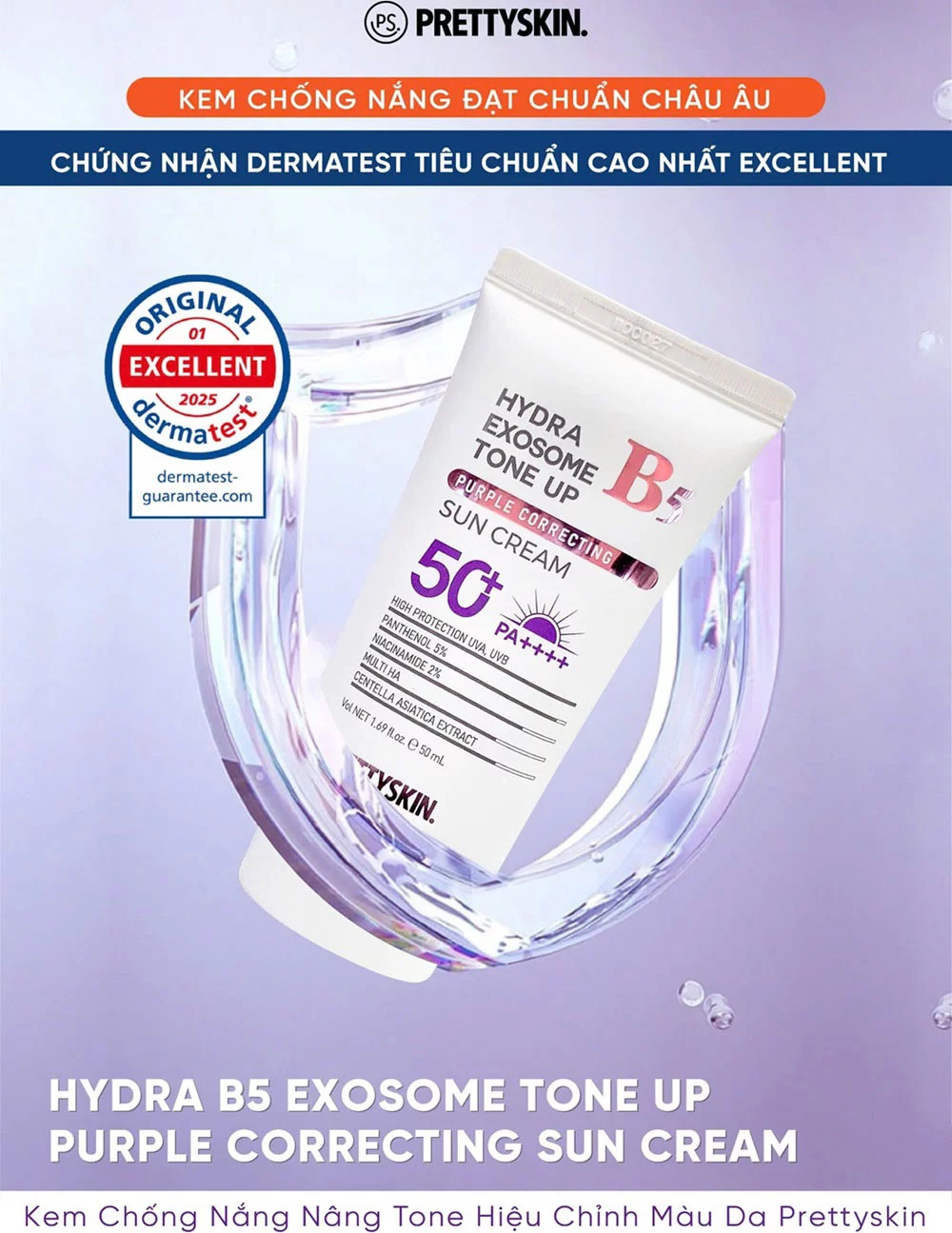 Kem chống nắng nâng tông Pretty Skin Hydra B5 Exosome Tone Up Purple Correcting Sun Cream