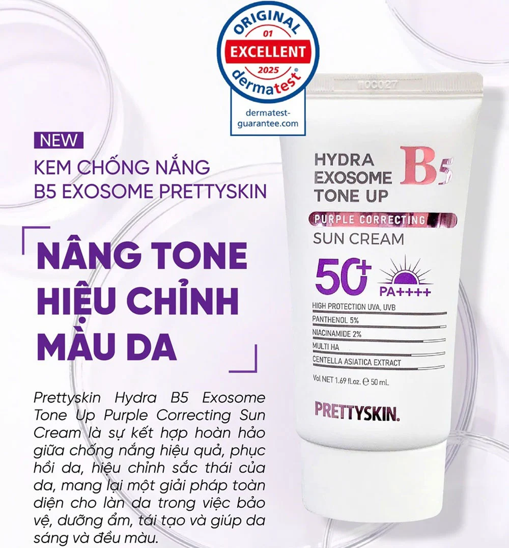 Kem chống nắng nâng tông Pretty Skin Hydra B5 Exosome Tone Up Purple Correcting Sun Cream