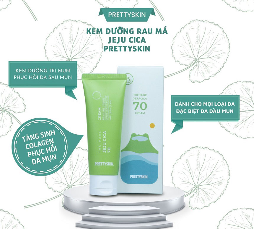 Kem dưỡng rau má Pretty Skin The Pure Jeju Cica 70 Cream