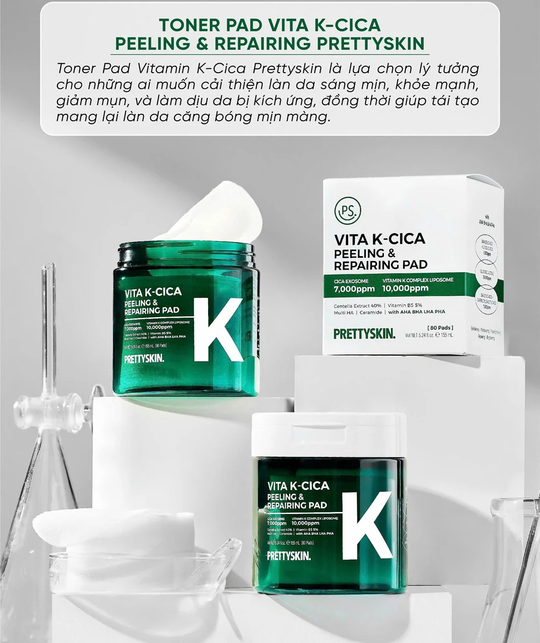 Pretty Skin Toner Pad Vita K Cica Peeling Repairing Pad 10 Pretty Skin Toner Pad Vita K-Cica Peeling & Repairing Pad