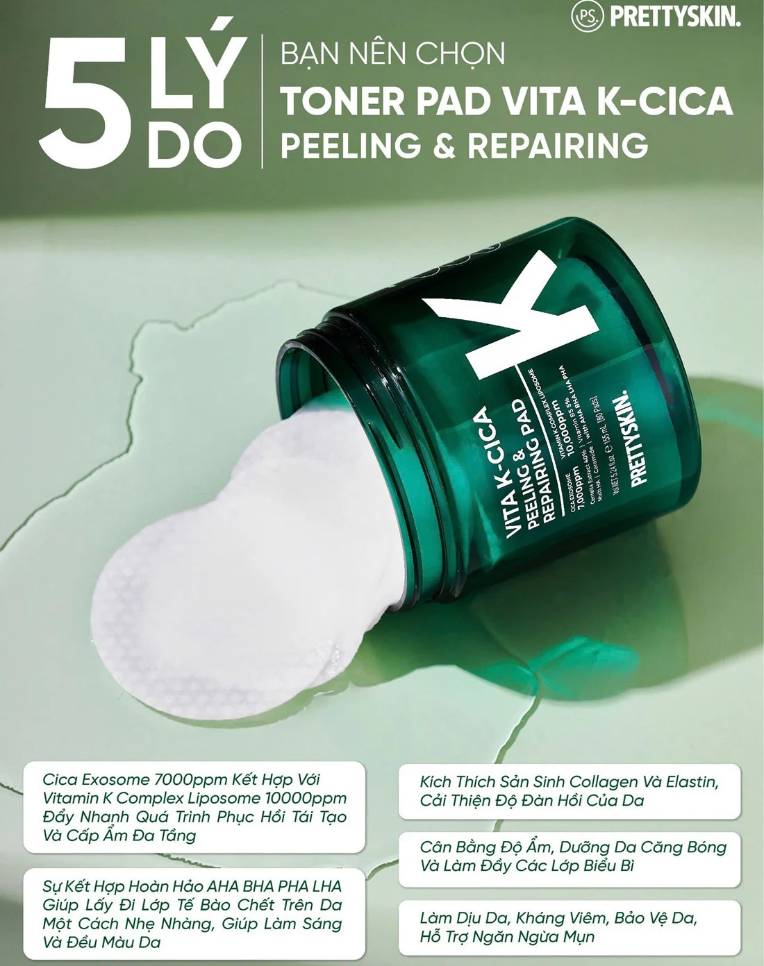 Pretty Skin Toner Pad Vita K-Cica Peeling & Repairing Pad