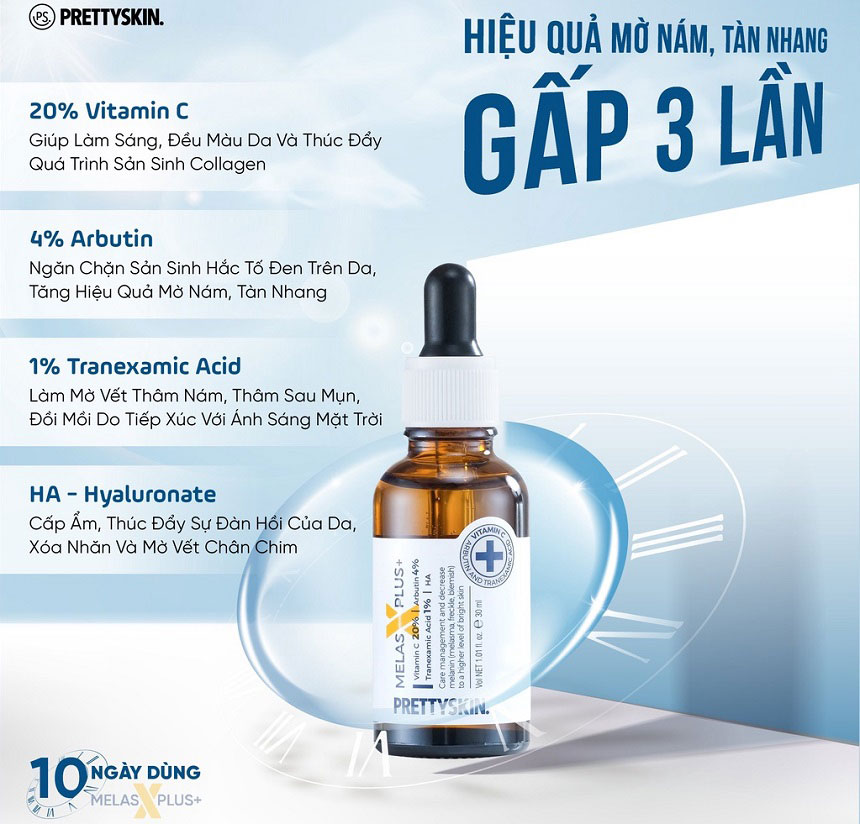 Tinh chất trị nám tàn nhang Pretty Skin Melas Plus+