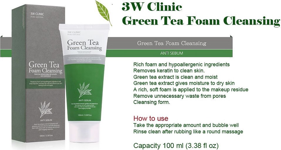 Sua rua mat 3W Clinic Green Tea Foam Cleansing 4 Sữa rửa mặt trà xanh 3W Clinic Green Tea Cleansing Foam