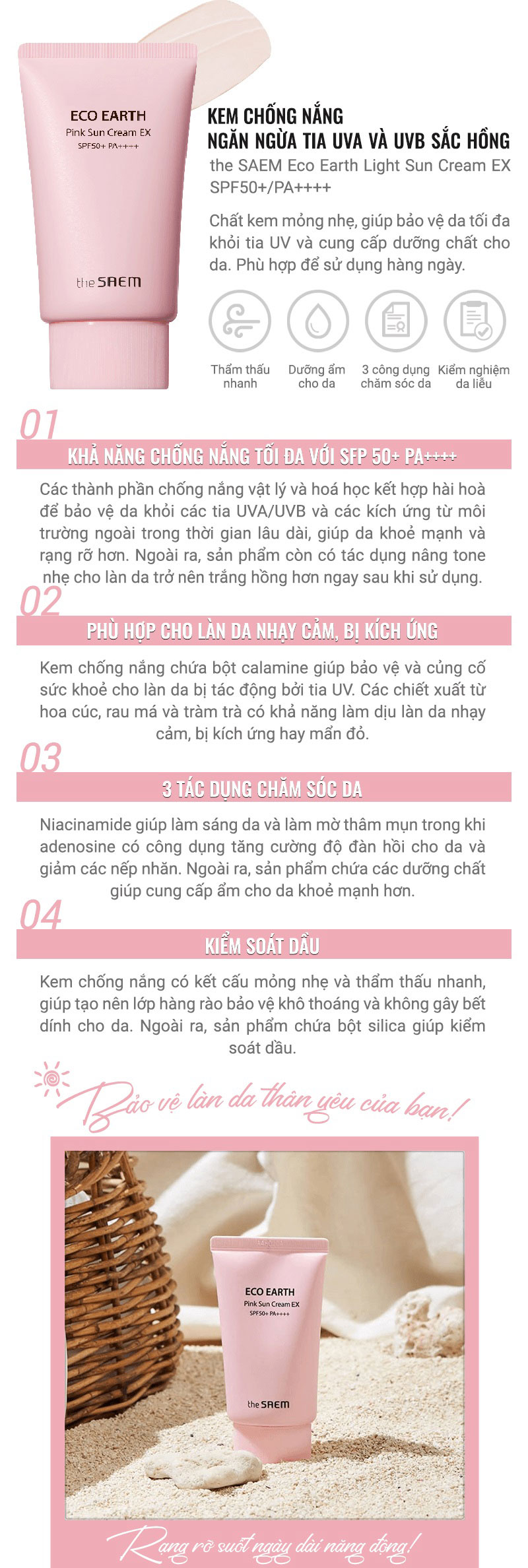 Kem chống nắng The Saem Eco Earth Pink Sun Cream EX