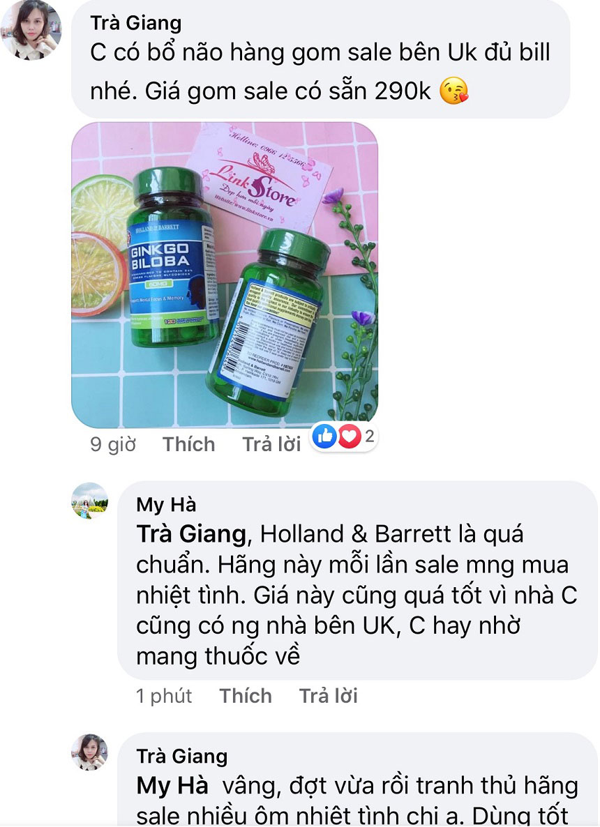 Viên uống bổ não Ginkgo Biloba Holland & Barrett