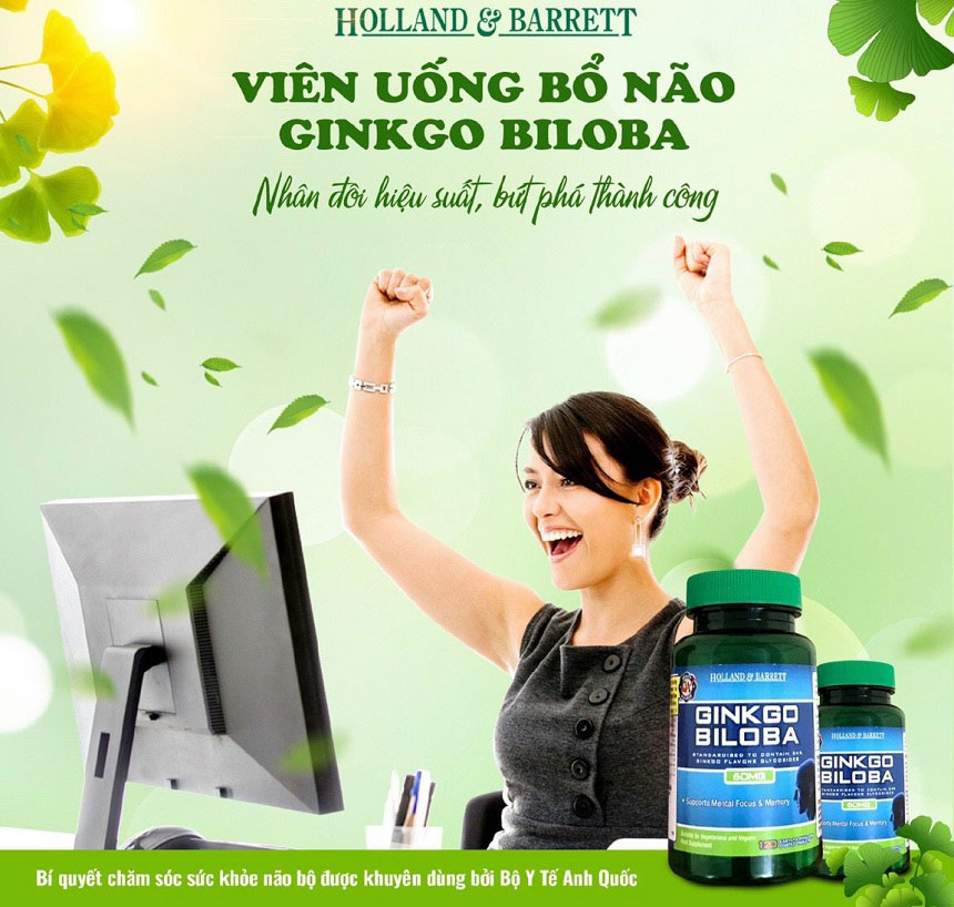 Viên uống bổ não Ginkgo Biloba Holland & Barrett
