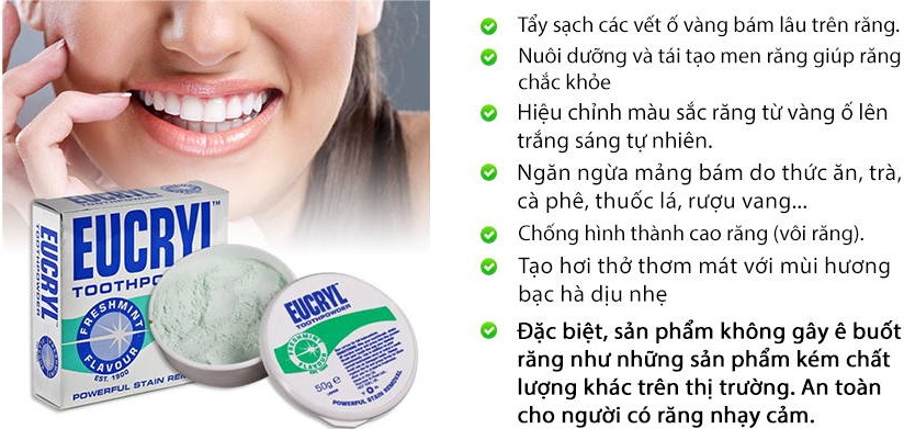 Bột tẩy trắng răng Eucryl Toothpowder Powerful Stain Removal