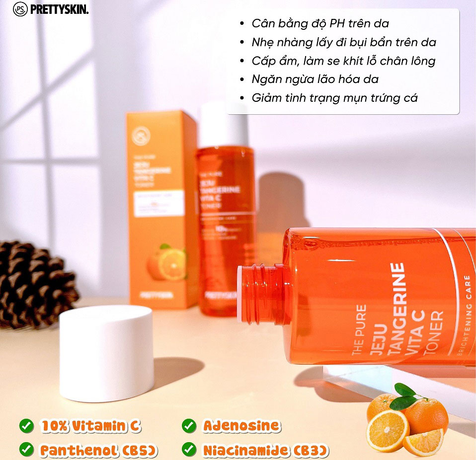 Nuoc hoa hong Vitamin C Pretty Skin The Pure Jeju Tangerine Vita C Toner 6 Nước hoa hồng Pretty Skin The Pure Jeju Tangerine Vita C Toner