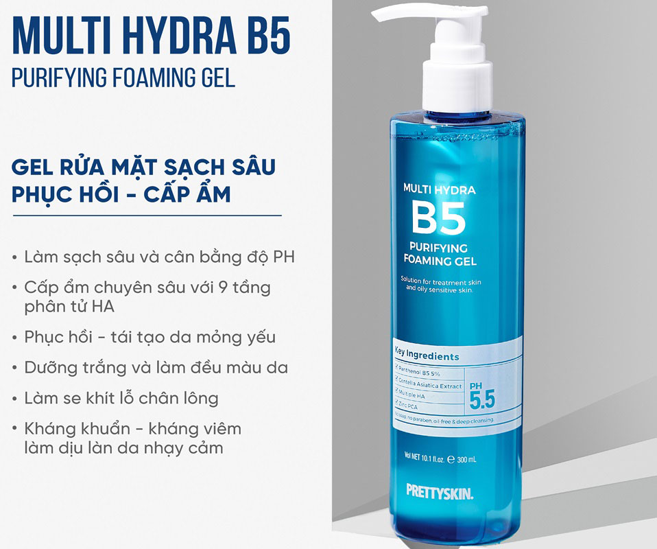 Gel rửa mặt Pretty Skin Multi Hydra B5 Purifying Foaming Gel