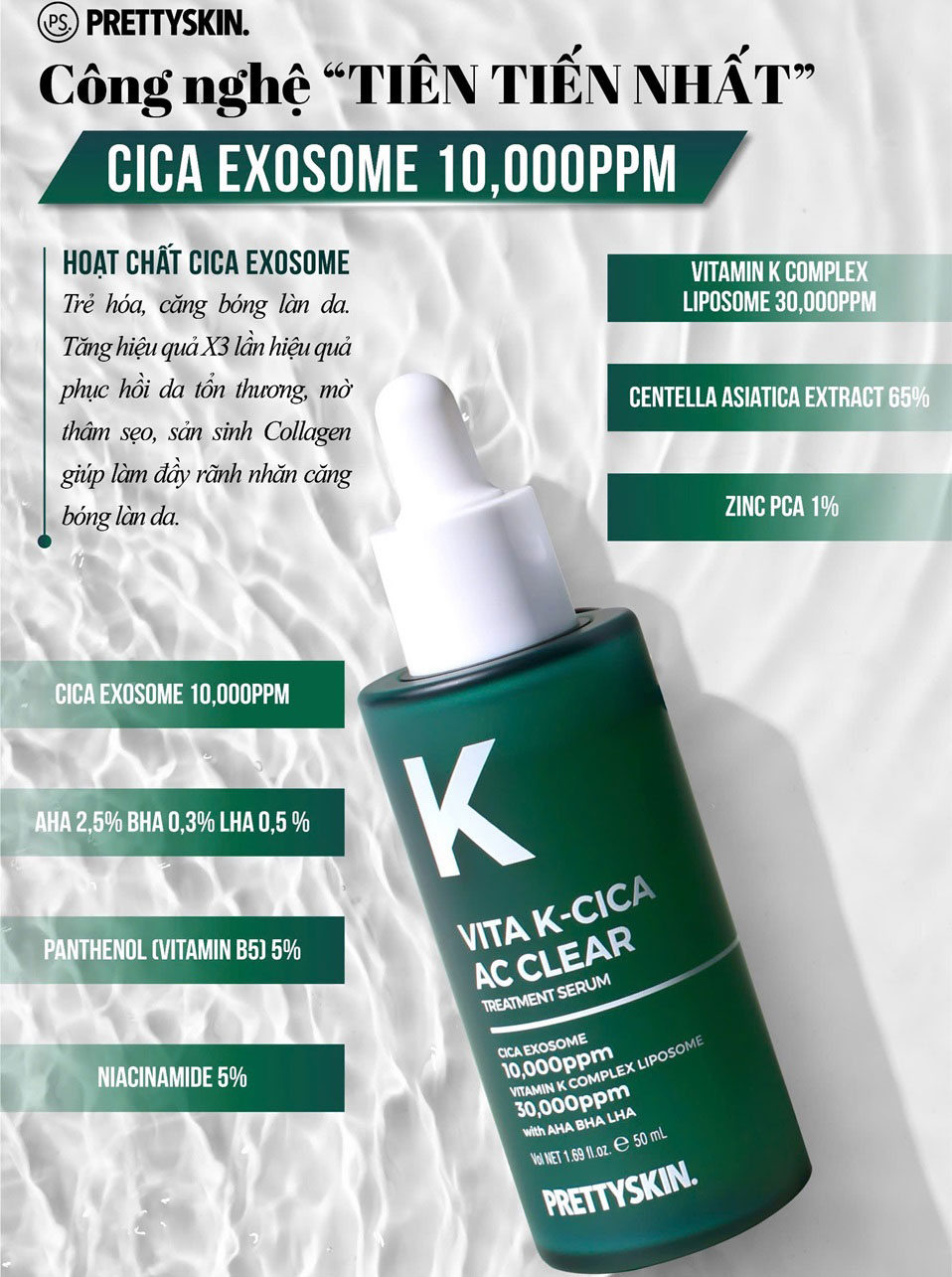 Tinh chất Pretty Skin Vita K-Cica AC Clear Treatment Serum