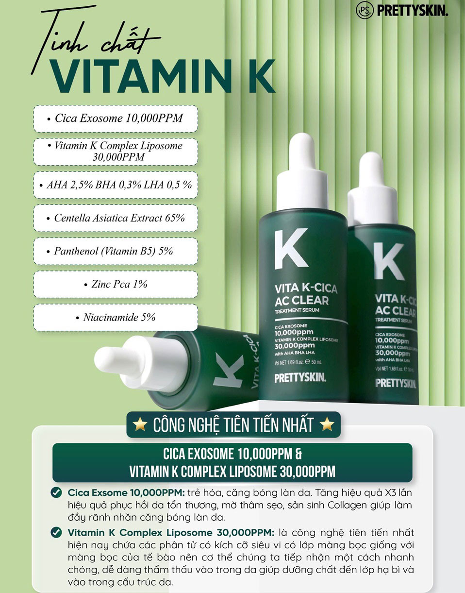 Tinh chất Pretty Skin Vita K-Cica AC Clear Treatment Serum