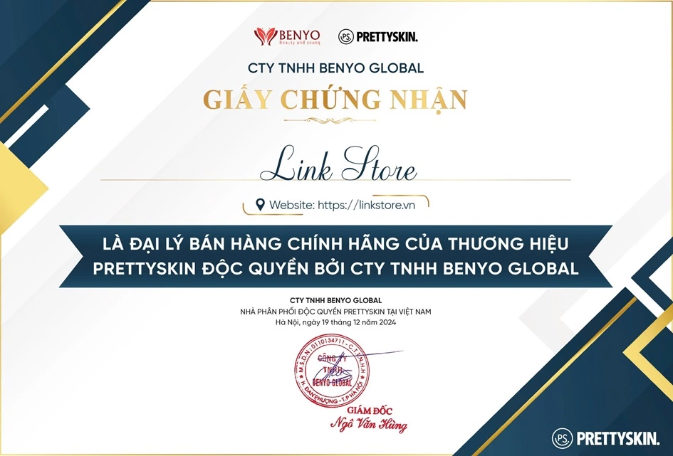 Chứng nhận Link Store phân phối chính hãng mỹ phẩm Pretty Skin