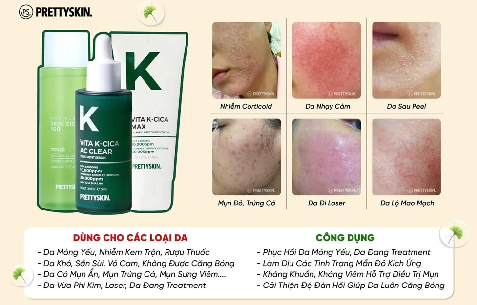 Combo 3 sản phẩm Pretty Skin trị mụn, phục hồi, căng bóng da