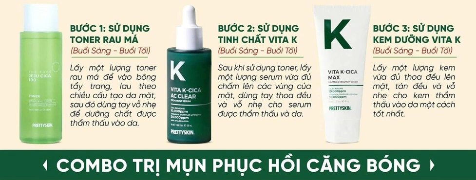 Combo 3 sản phẩm Pretty Skin trị mụn, phục hồi, căng bóng da
